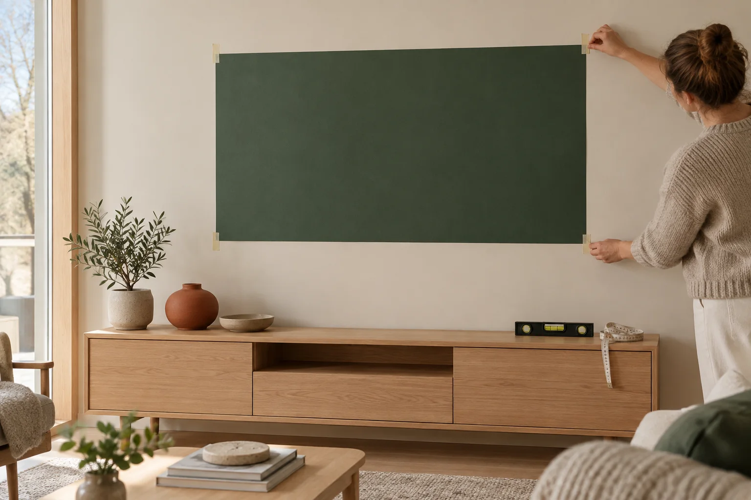 AI-generert foto av en TV-mal som markeres på veggen med tape