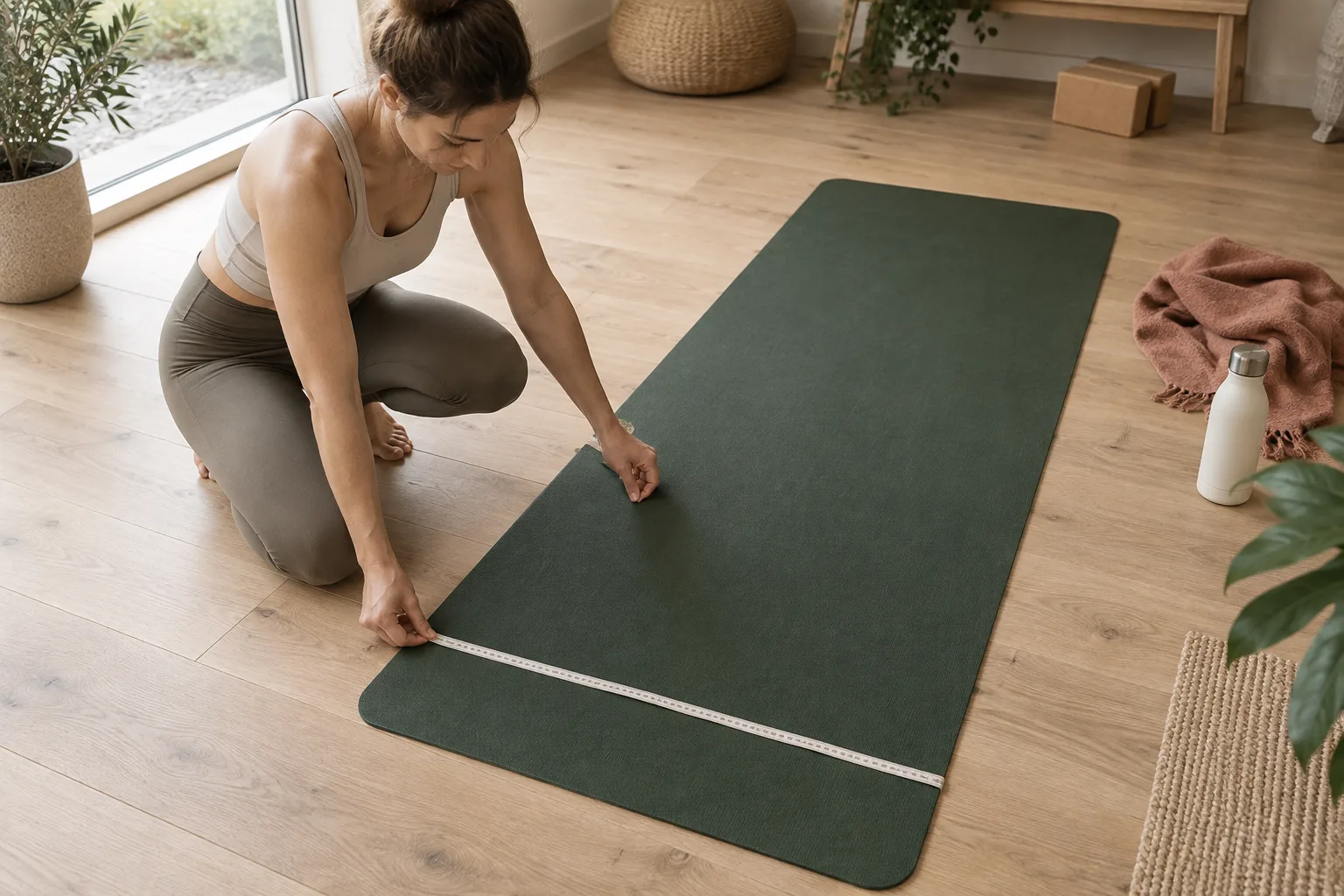 AI-generert foto av en utrullet yogamatte som måles i bredden